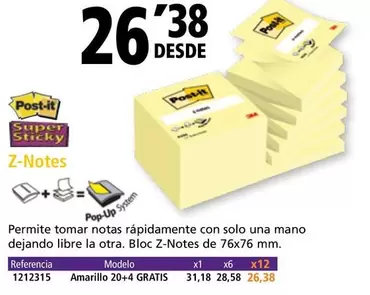 Oferta de Post-it - Permite Tomar Notas Rápidamente Con Solo Una Mano Dejando Libre La Otra por 26,38€ en Folder