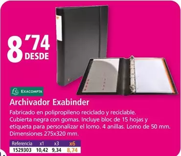 Oferta de Exacompta - Archivador Exabinder  por 8,74€ en Folder