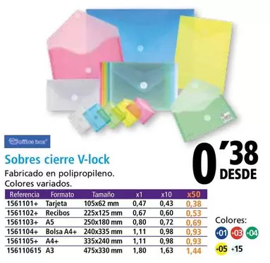 Oferta de Officebox - Sobres Cierre V-Lock por 0,38€ en Folder