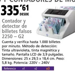 Oferta de Safescan - Contador Y Detector De Billetes Falsos 2250-G2 por 335,61€ en Folder