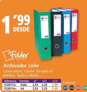 Oferta de Folder - Archivador Color por 1,99€ en Folder