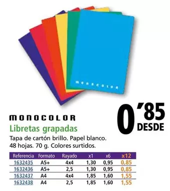 Oferta de Monocolor - Libretas Grapadas por 0,85€ en Folder