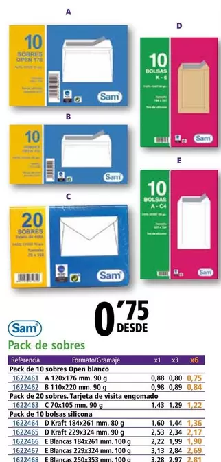 Oferta de Sam - Pack De Sobres por 0,75€ en Folder