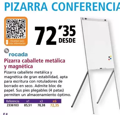 Oferta de Rocada - Pizarra Caballete Metalica Y Magnetica por 72,35€ en Folder