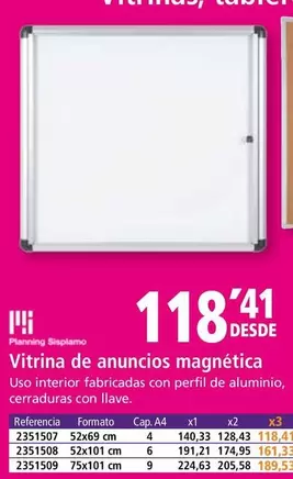 Oferta de Vitrina De Anuncios Magnetica por 118,41€ en Folder