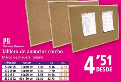 Oferta de Tablero De Anuncios Corcho por 4,51€ en Folder