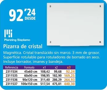 Oferta de Pizarra De Cristal por 92,24€ en Folder