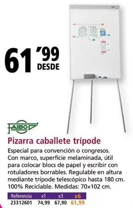 Oferta de Faibo - Pizarra Caballete Tripode por 61,99€ en Folder