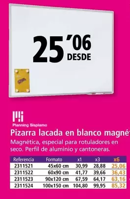 Oferta de Planning Sisplamo - Pizarra Lacada En  Magnética por 25,06€ en Folder