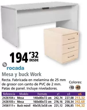 Oferta de Rocada - Mesa Y Buck Work por 194,32€ en Folder