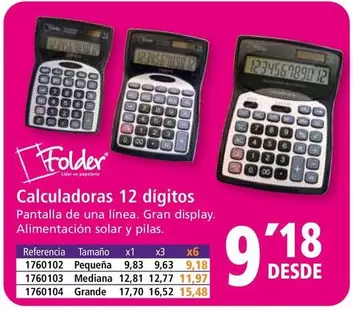 Oferta de Folder - Calculadoras 12 Digitos por 9,18€ en Folder