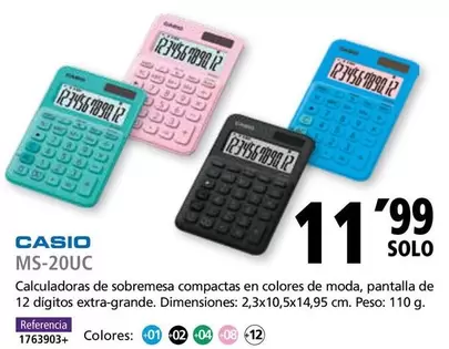 Oferta de Casio - Calculadoras De Sobremesa Compactas En Colores De Moda por 11,99€ en Folder