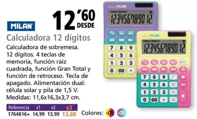 Oferta de Milán - Calculadora 12 Digitos por 12,6€ en Folder