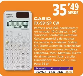 Oferta de CASIO - FX-991SP CW por 35,49€ en Folder