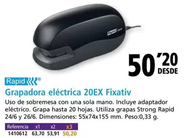 Oferta de Rapid - Grapadora Eléctrica 20Ex Fixativ por 50,2€ en Folder