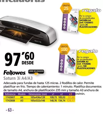 Oferta de Fellowes - Saturn 3i A4/A3  por 97,6€ en Folder