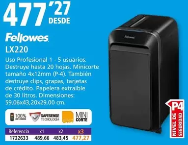 Oferta de Fellowes - LX220  por 477,27€ en Folder