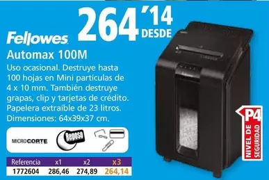 Oferta de Fellowes - Automax 100M  por 264,14€ en Folder