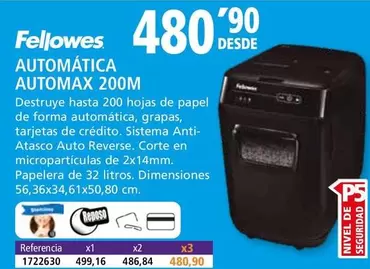 Oferta de Fellowes - Automática Automax 200M por 480,9€ en Folder