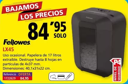 Oferta de Fellowes - LX45  Uso Ocasional por 84,95€ en Folder