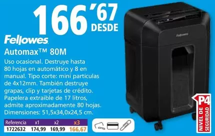 Oferta de Fellowes -  AutomaxTM 80M  por 166,67€ en Folder