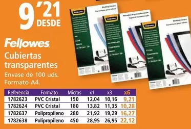 Oferta de Fellowes - Cubiertas Transparentes por 9,21€ en Folder