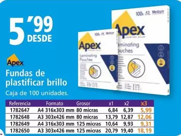 Oferta de Apex - Fundas De Plastifica Brillo por 5,99€ en Folder