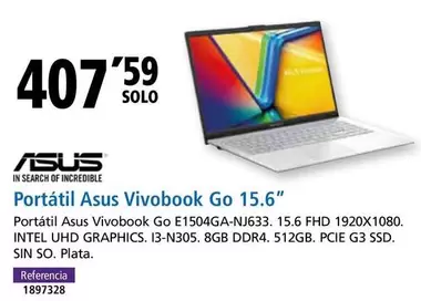 Oferta de Asus - Portátil Vivobook Go 15.6" por 407,59€ en Folder