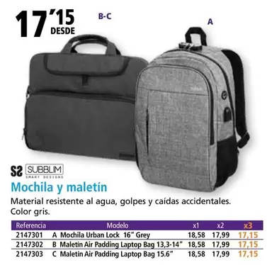 Oferta de Subblim - Mochila Y Maletin por 17,15€ en Folder