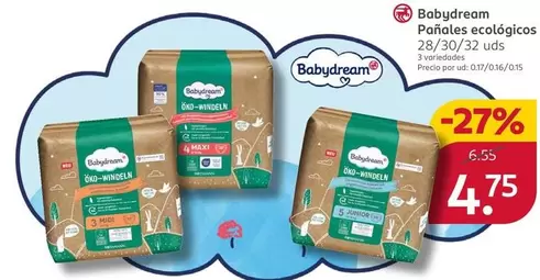 Oferta de Babydream - Pañales Ecológicos por 4,75€ en Rossmann