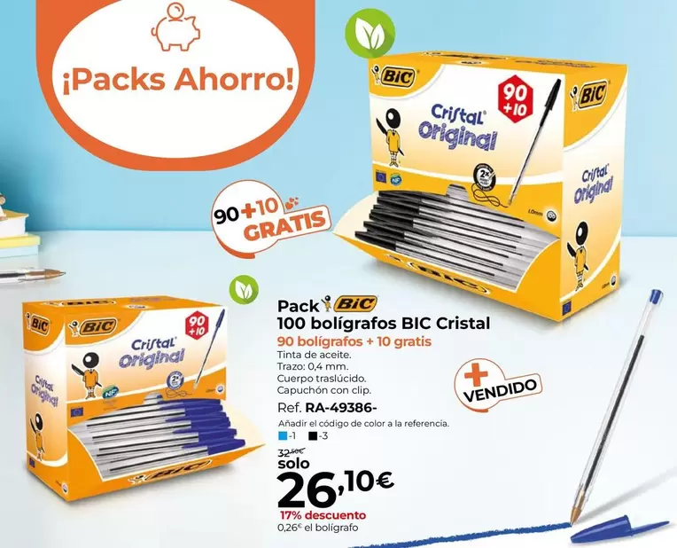 Oferta de BIC - Pack 100 Bolgrafos Cristal por 26,1€ en Staples Kalamazoo