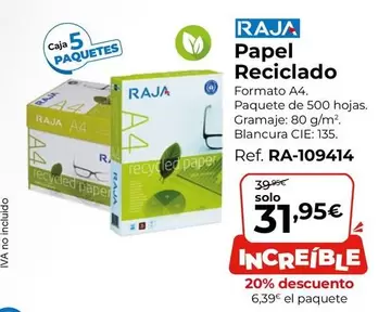 Oferta de Raja - Papel Reciclado por 31,95€ en Staples Kalamazoo