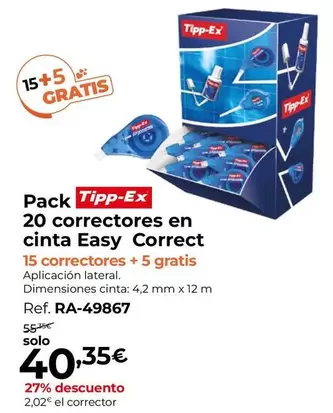 Oferta de Tipp-Ex - Pack 20 Correctores En Cinta Easy Correct por 40,35€ en Staples Kalamazoo