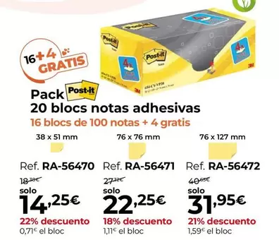 Oferta de Post-It - Pack 20 Blocs Notas Adhesivas por 14,25€ en Staples Kalamazoo