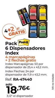 Oferta de Post-it - Pack 6 Dispensadores Index por 18,76€ en Staples Kalamazoo