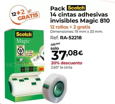 Oferta de Scotch - Pack 14 Cintas Adhesivas Invisibles Magic 810 por 37,08€ en Staples Kalamazoo