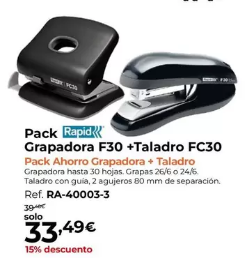 Oferta de Rapid - Grapadora F30 + Taladro FC30 por 33,49€ en Staples Kalamazoo