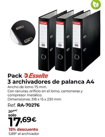 Oferta de Esselte - Pack 3 Archivadores De Palanca A4 por 17,69€ en Staples Kalamazoo