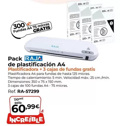 Oferta de Raja - Pack  De Platificación A4 por 60,99€ en Staples Kalamazoo