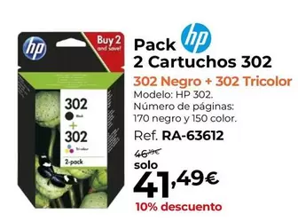 Oferta de HP - Pack Hp 2 Cartuchos 302 por 41,49€ en Staples Kalamazoo