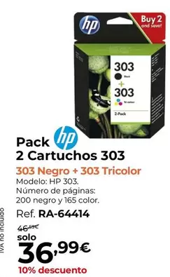 Oferta de HP - Pack 2 Cartuchos 303 por 36,99€ en Staples Kalamazoo