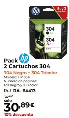 Oferta de HP - Pack 2 Cartuchos 304 por 30,89€ en Staples Kalamazoo