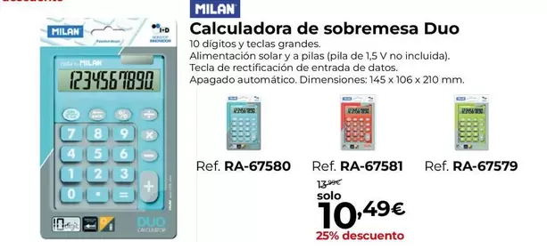 Oferta de Milán - Calculadora De Sobremesa Duo  por 10,49€ en Staples Kalamazoo