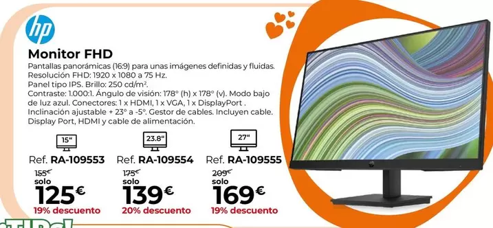 Oferta de HP - Monitor FHD por 125€ en Staples Kalamazoo