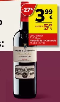 Oferta de Marques De La Concordia - Vino Tinto D. O. Rioja por 3,99€ en Supermercados Charter