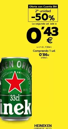 Oferta de Heineken -  Cerveza por 0,86€ en BM Supermercados