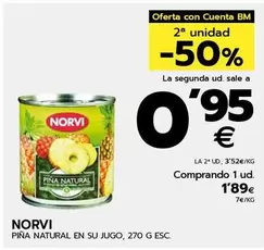 Oferta de Norvi - Piña Natural En Su Jugo por 1,89€ en BM Supermercados