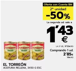 Oferta de El Torreón - Aceituna Rellena por 2,85€ en BM Supermercados