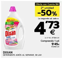 Oferta de Dixan - Detergente Adios Al Separar por 9,45€ en BM Supermercados