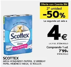 Oferta de Scottex - Papel Higiénico Mega por 7,99€ en BM Supermercados